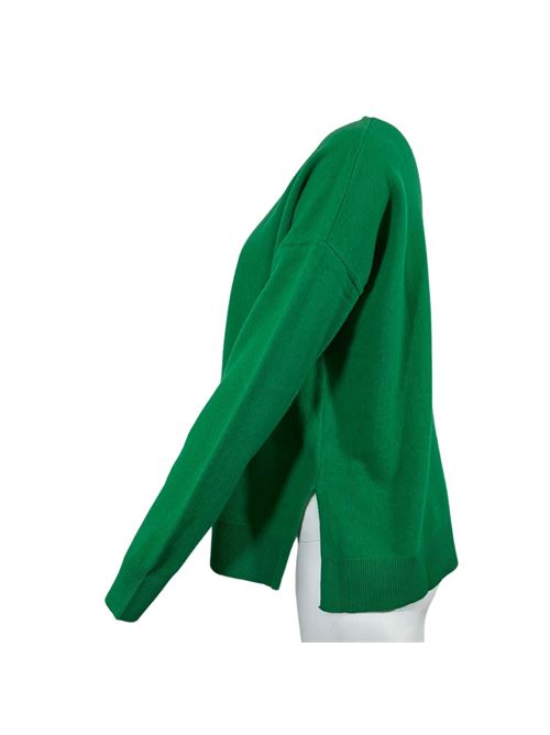 WOMEN'S V-NECK SWEATER ASYMMETRICAL CUT WITH SIDE SLITS GREEN ESSENTIEL STUDIO | LMD040VERDE